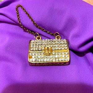 Crystal bag charm necklace w/chain strap Freestanding bling w/hearts cutout